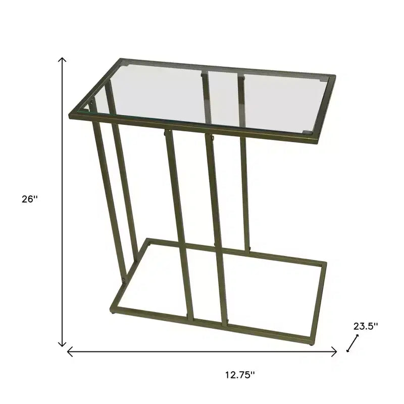 26" Clear and Antiqued Gold Glass and Iron Frame End Table