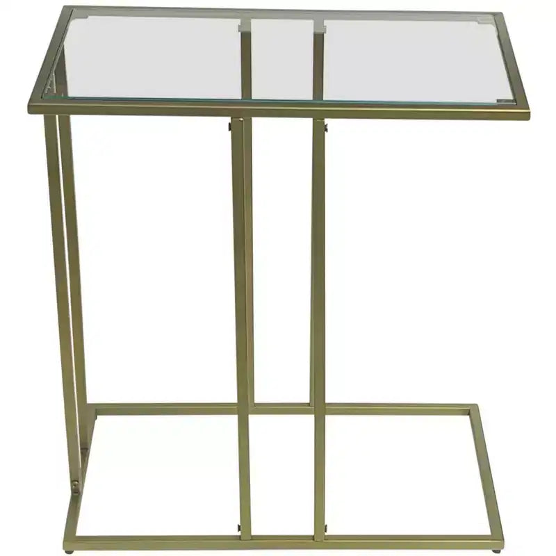 26" Clear and Antiqued Gold Glass and Iron Frame End Table