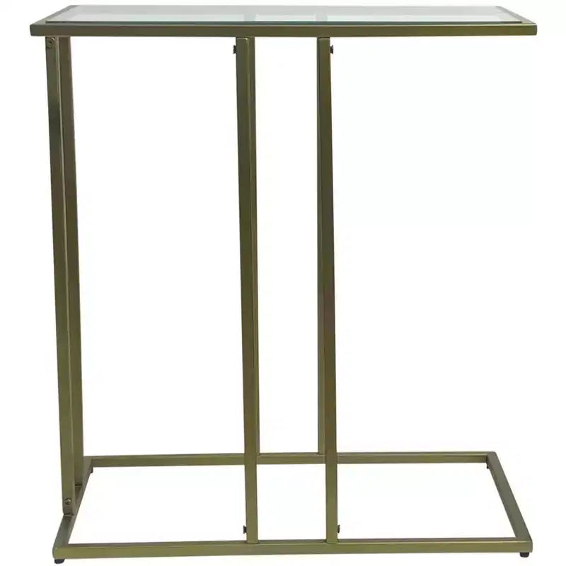 26" Clear and Antiqued Gold Glass and Iron Frame End Table