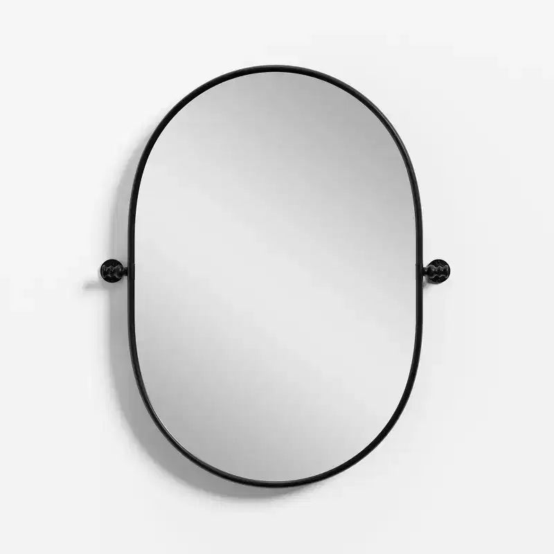 Hanging Wall Mirror with Iron Track-Shaped Frame, Black Hardware, 31x24 inches