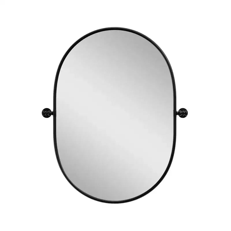 Hanging Wall Mirror with Iron Track-Shaped Frame, Black Hardware, 31x24 inches