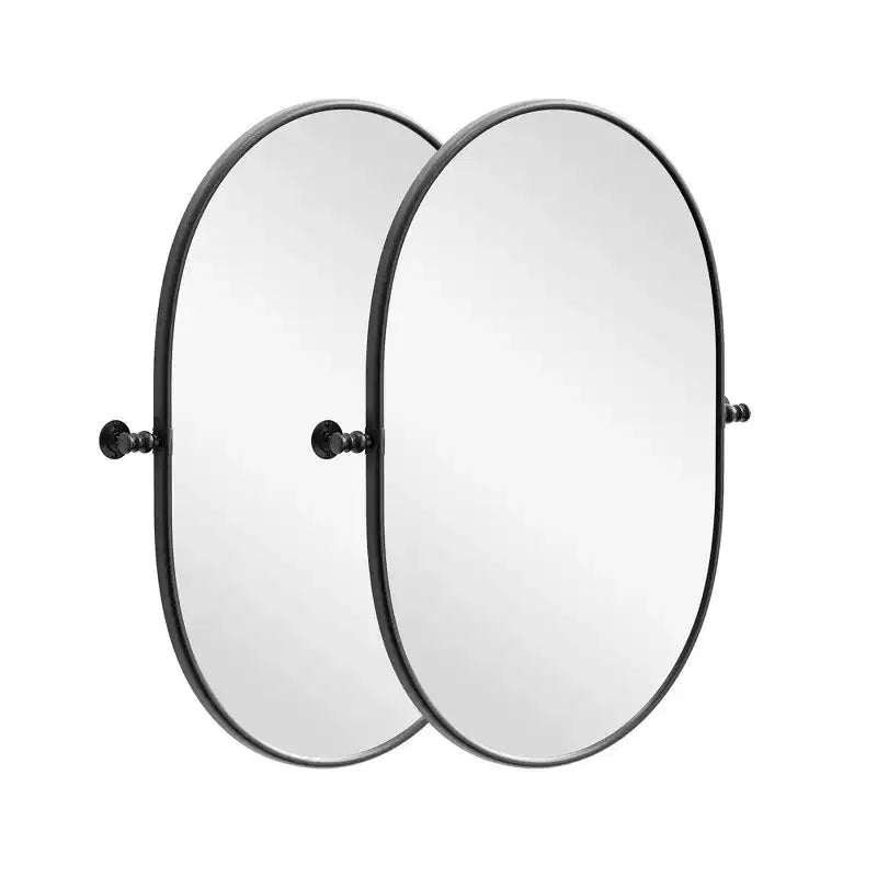 Hanging Wall Mirror with Iron Track-Shaped Frame, Black Hardware, 31x24 inches
