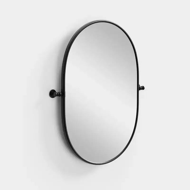 Hanging Wall Mirror with Iron Track-Shaped Frame, Black Hardware, 31x24 inches