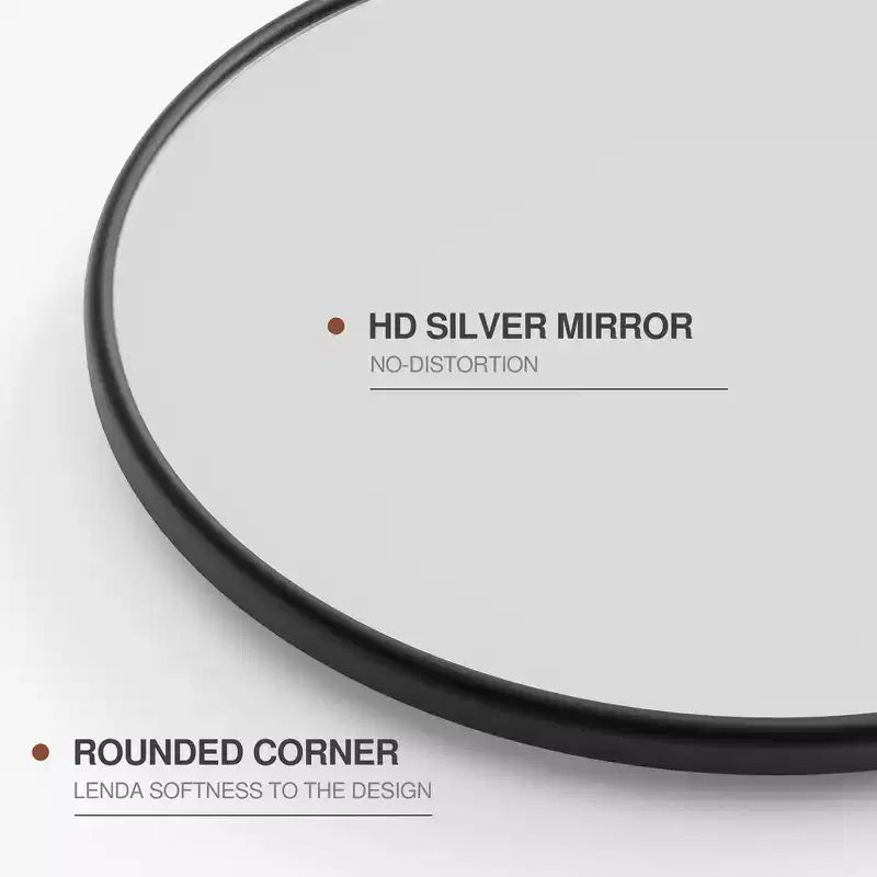 Hanging Wall Mirror with Iron Track-Shaped Frame, Black Hardware, 31x24 inches