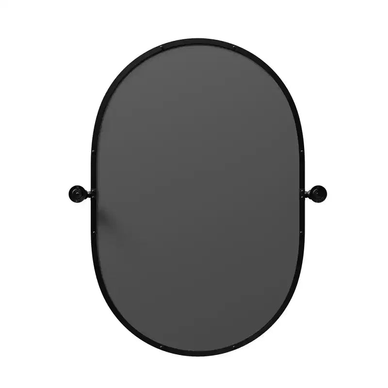 Hanging Wall Mirror with Iron Track-Shaped Frame, Black Hardware, 31x24 inches
