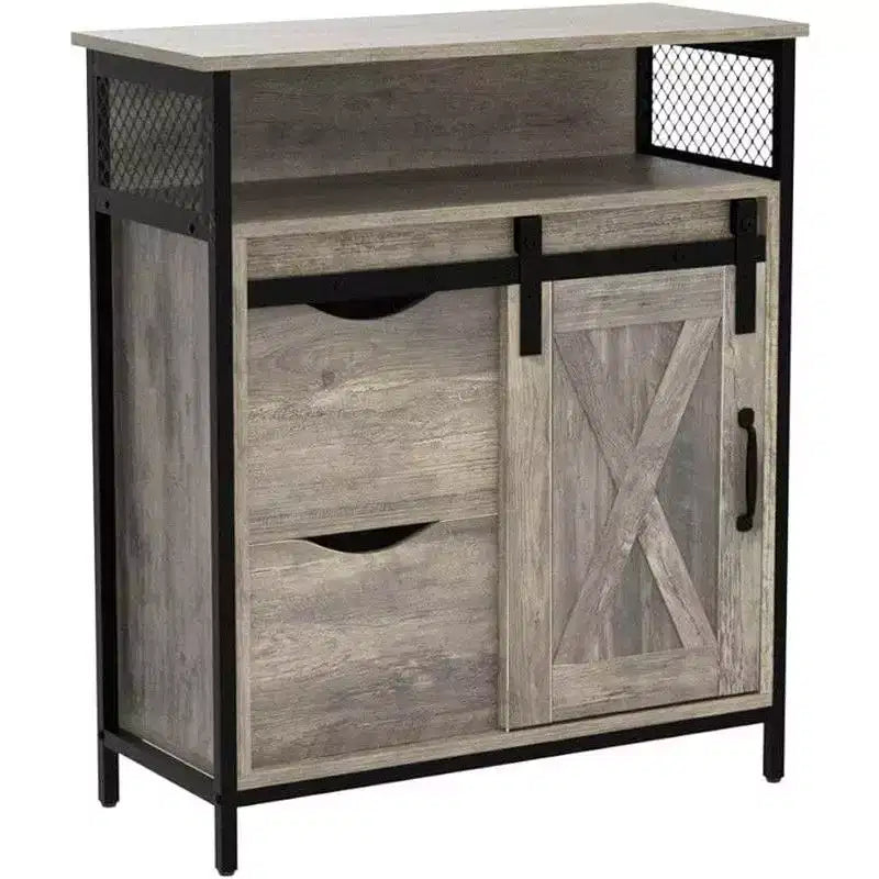 Barn Door-Style Floor Bathroom Cabinet with Drawer and Shelves