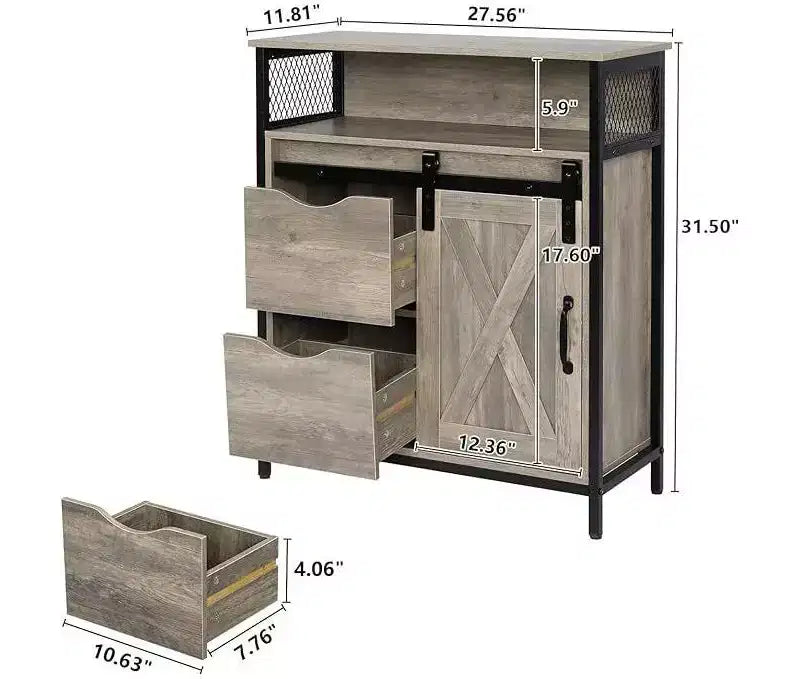 Barn Door-Style Floor Bathroom Cabinet with Drawer and Shelves