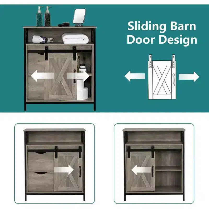 Barn Door-Style Floor Bathroom Cabinet with Drawer and Shelves