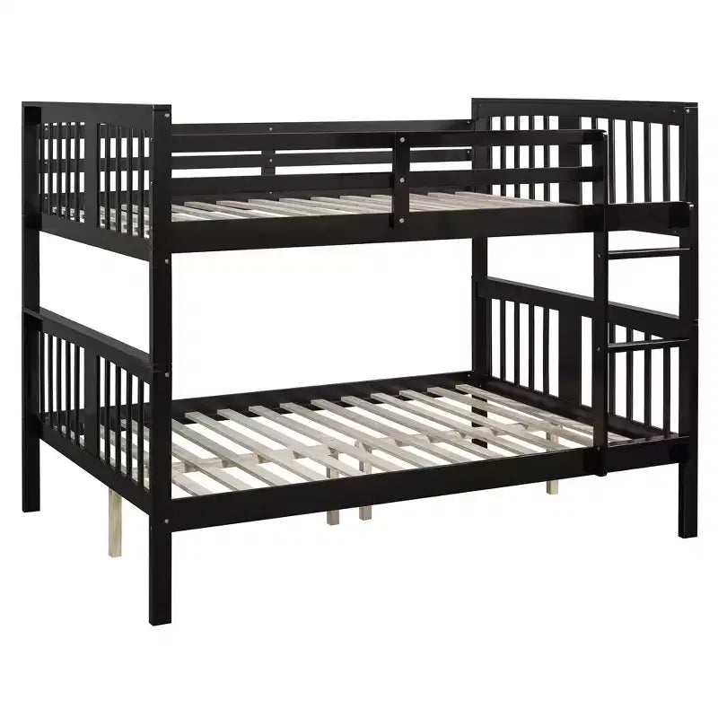 Wooden Full over Full Bunk Bed with Safety Guardrail and Sturdy Ladder for Bedrooms Guest Rooms Dorms