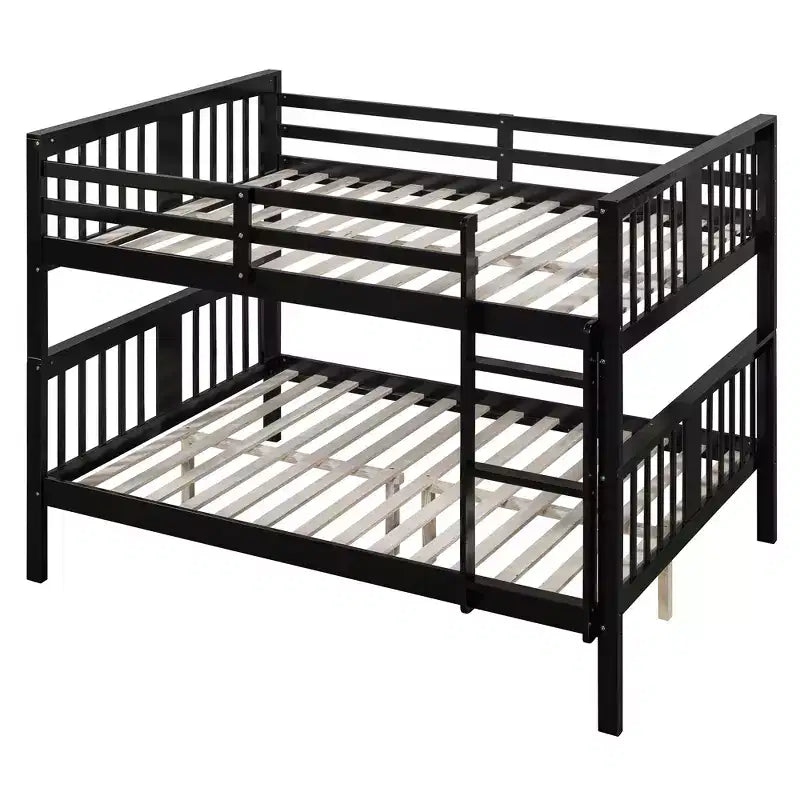 Wooden Full over Full Bunk Bed with Safety Guardrail and Sturdy Ladder for Bedrooms Guest Rooms Dorms