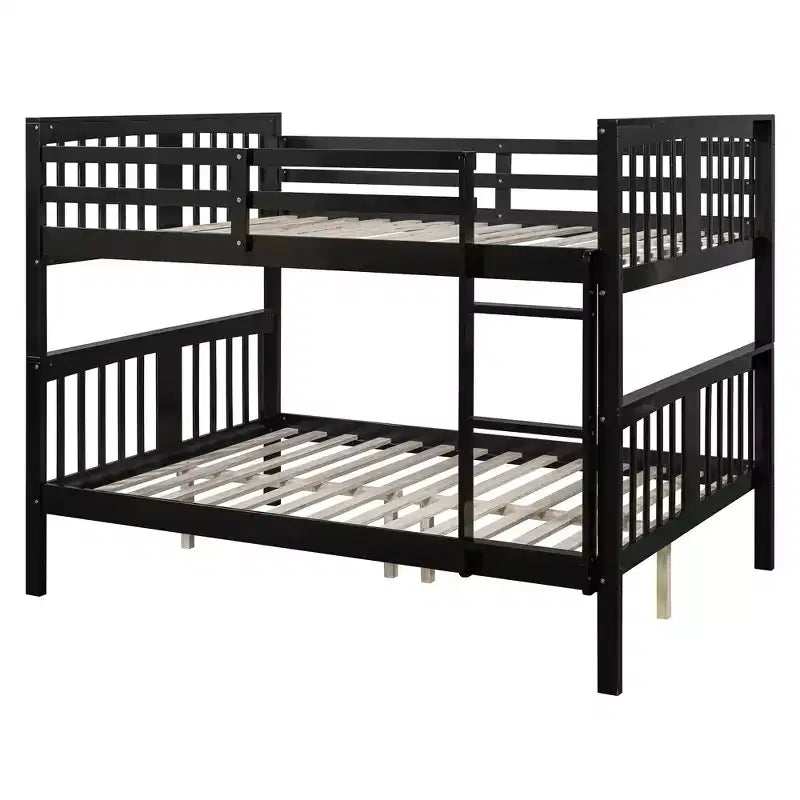 Wooden Full over Full Bunk Bed with Safety Guardrail and Sturdy Ladder for Bedrooms Guest Rooms Dorms