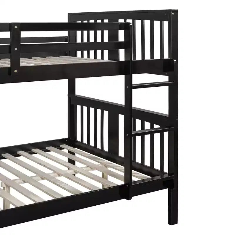 Wooden Full over Full Bunk Bed with Safety Guardrail and Sturdy Ladder for Bedrooms Guest Rooms Dorms