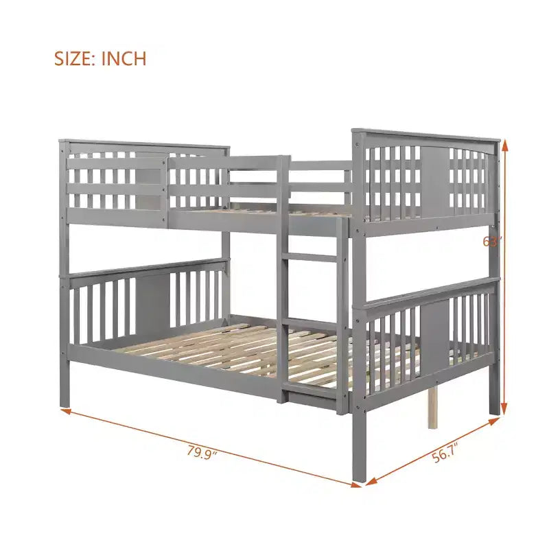 Wooden Full over Full Bunk Bed with Safety Guardrail and Sturdy Ladder for Bedrooms Guest Rooms Dorms