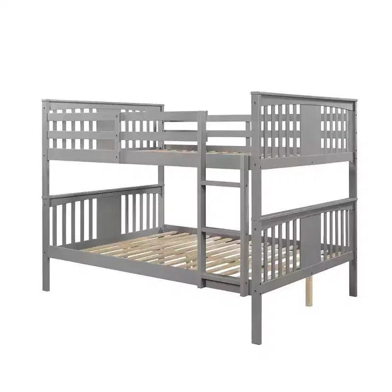 Wooden Full over Full Bunk Bed with Safety Guardrail and Sturdy Ladder for Bedrooms Guest Rooms Dorms