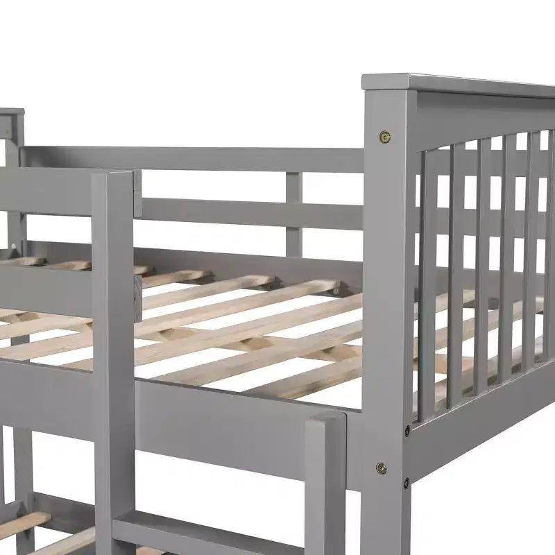 Wooden Full over Full Bunk Bed with Safety Guardrail and Sturdy Ladder for Bedrooms Guest Rooms Dorms