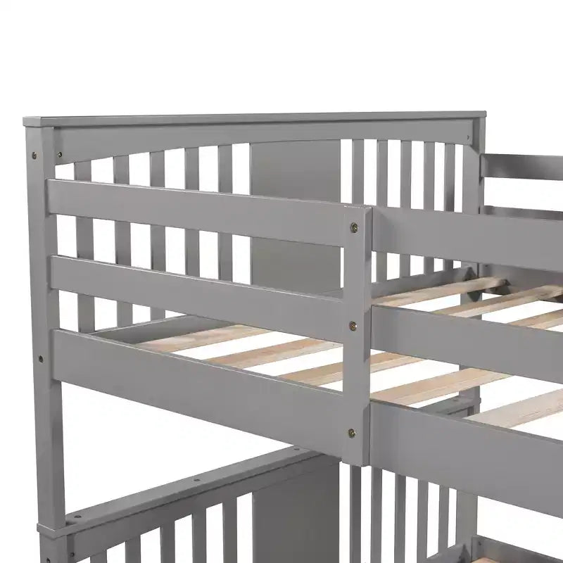 Wooden Full over Full Bunk Bed with Safety Guardrail and Sturdy Ladder for Bedrooms Guest Rooms Dorms
