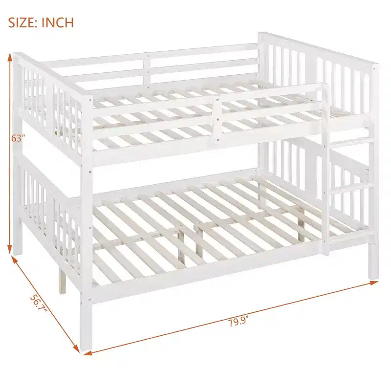 Wooden Full over Full Bunk Bed with Safety Guardrail and Sturdy Ladder for Bedrooms Guest Rooms Dorms