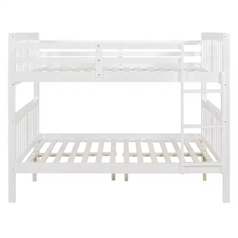 Wooden Full over Full Bunk Bed with Safety Guardrail and Sturdy Ladder for Bedrooms Guest Rooms Dorms