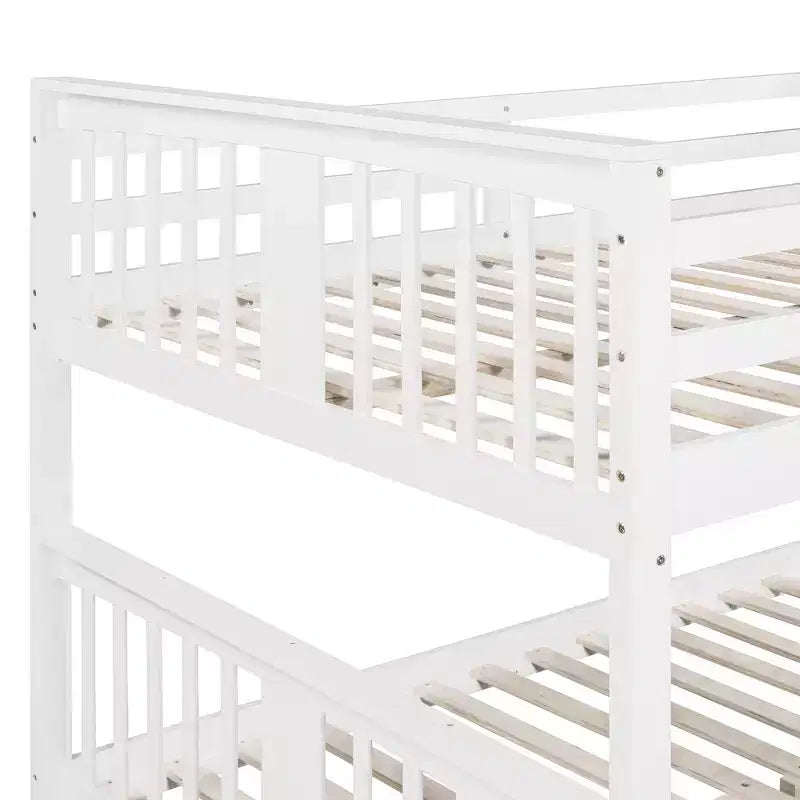 Wooden Full over Full Bunk Bed with Safety Guardrail and Sturdy Ladder for Bedrooms Guest Rooms Dorms