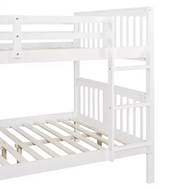 Wooden Full over Full Bunk Bed with Safety Guardrail and Sturdy Ladder for Bedrooms Guest Rooms Dorms