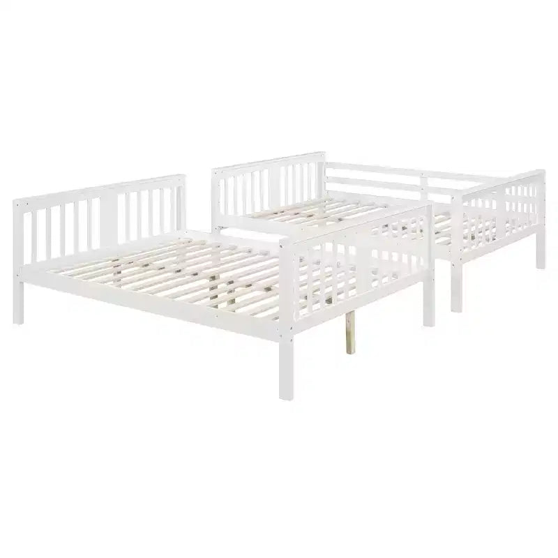 Wooden Full over Full Bunk Bed with Safety Guardrail and Sturdy Ladder for Bedrooms Guest Rooms Dorms