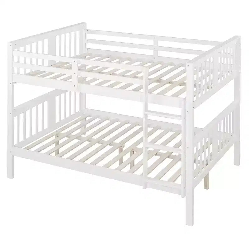 Wooden Full over Full Bunk Bed with Safety Guardrail and Sturdy Ladder for Bedrooms Guest Rooms Dorms