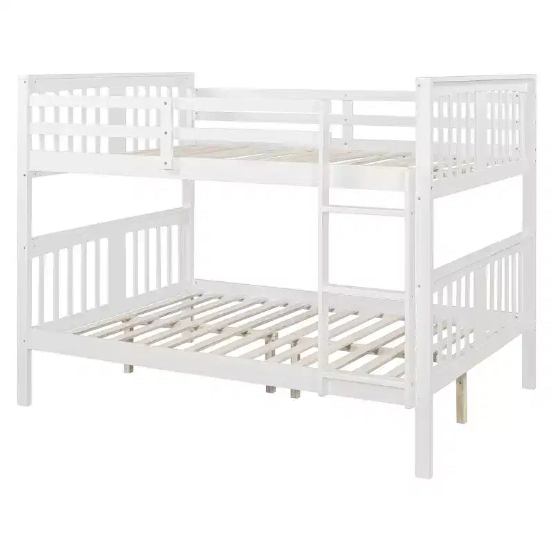 Wooden Full over Full Bunk Bed with Safety Guardrail and Sturdy Ladder for Bedrooms Guest Rooms Dorms