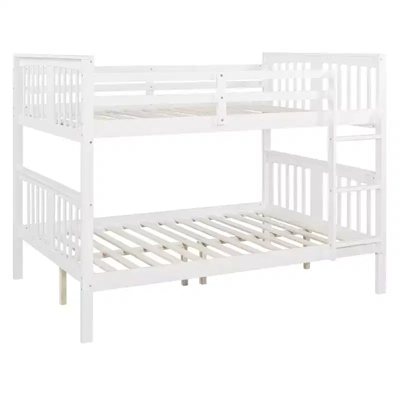 Wooden Full over Full Bunk Bed with Safety Guardrail and Sturdy Ladder for Bedrooms Guest Rooms Dorms