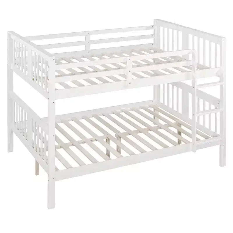 Wooden Full over Full Bunk Bed with Safety Guardrail and Sturdy Ladder for Bedrooms Guest Rooms Dorms