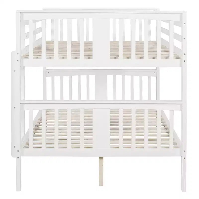 Wooden Full over Full Bunk Bed with Safety Guardrail and Sturdy Ladder for Bedrooms Guest Rooms Dorms