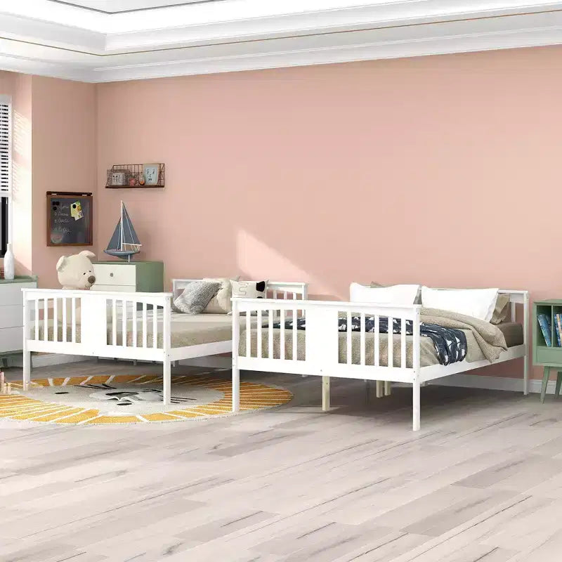 Wooden Full over Full Bunk Bed with Safety Guardrail and Sturdy Ladder for Bedrooms Guest Rooms Dorms