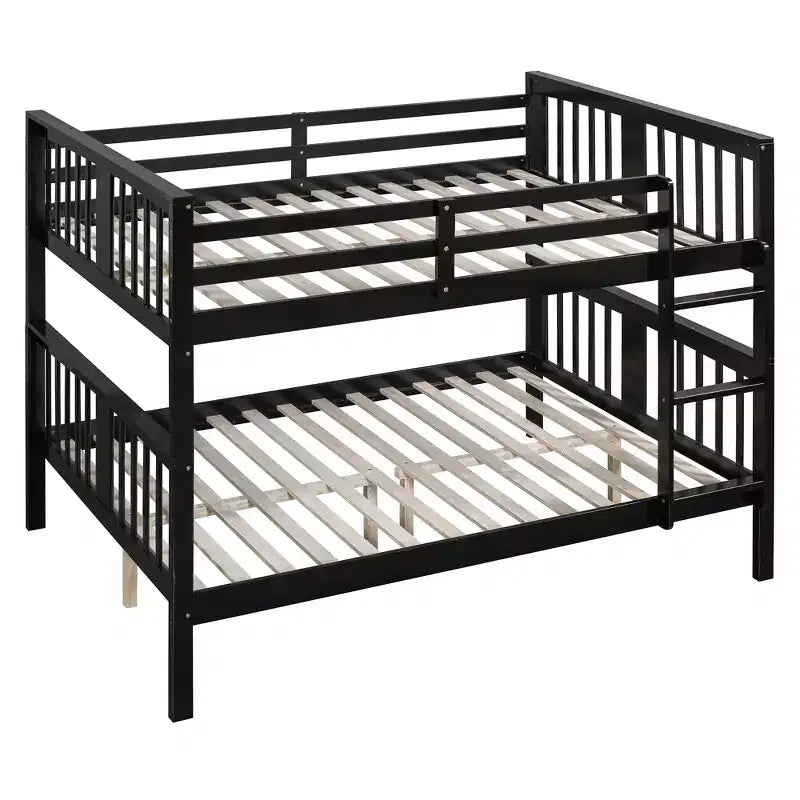 Wooden Full over Full Bunk Bed with Safety Guardrail and Sturdy Ladder for Bedrooms Guest Rooms Dorms