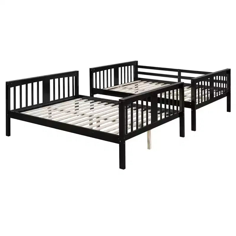 Wooden Full over Full Bunk Bed with Safety Guardrail and Sturdy Ladder for Bedrooms Guest Rooms Dorms