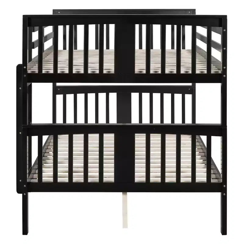 Wooden Full over Full Bunk Bed with Safety Guardrail and Sturdy Ladder for Bedrooms Guest Rooms Dorms