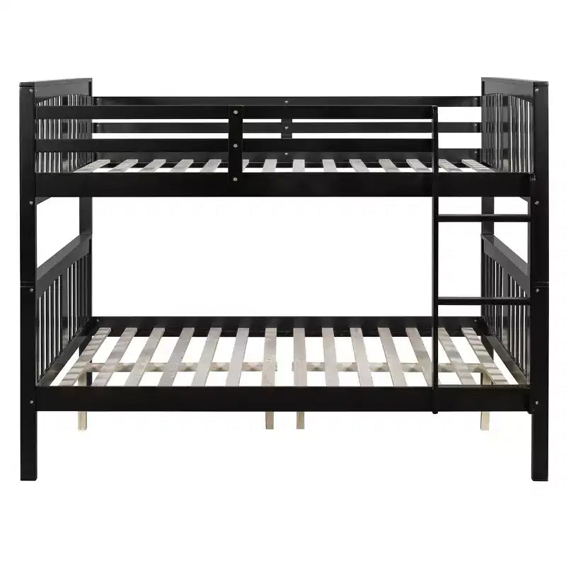 Wooden Full over Full Bunk Bed with Safety Guardrail and Sturdy Ladder for Bedrooms Guest Rooms Dorms