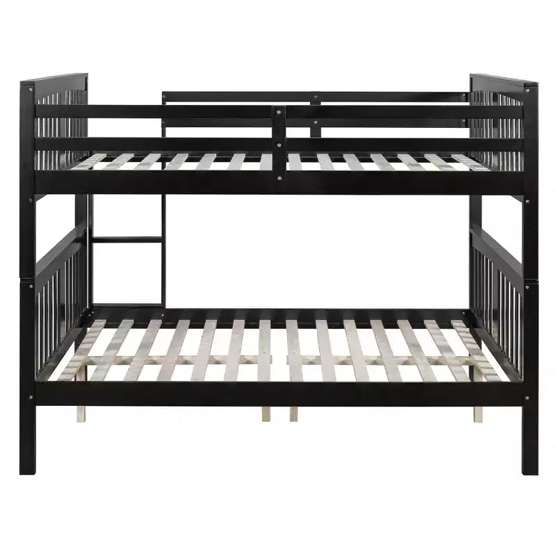 Wooden Full over Full Bunk Bed with Safety Guardrail and Sturdy Ladder for Bedrooms Guest Rooms Dorms