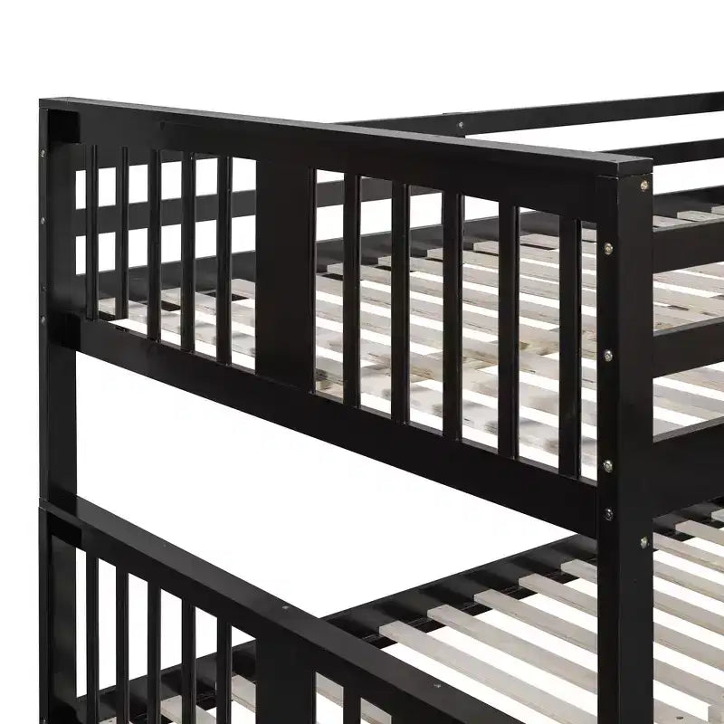 Wooden Full over Full Bunk Bed with Safety Guardrail and Sturdy Ladder for Bedrooms Guest Rooms Dorms