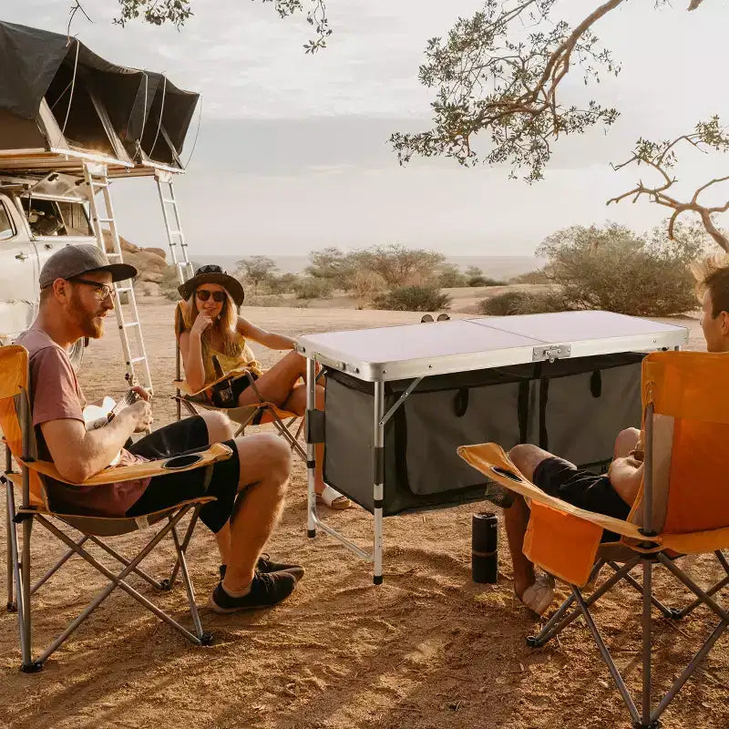 Portable Folding Camping Table with Built-In Storage Lockers