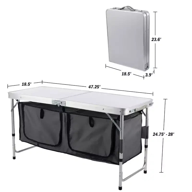 Portable Folding Camping Table with Built-In Storage Lockers