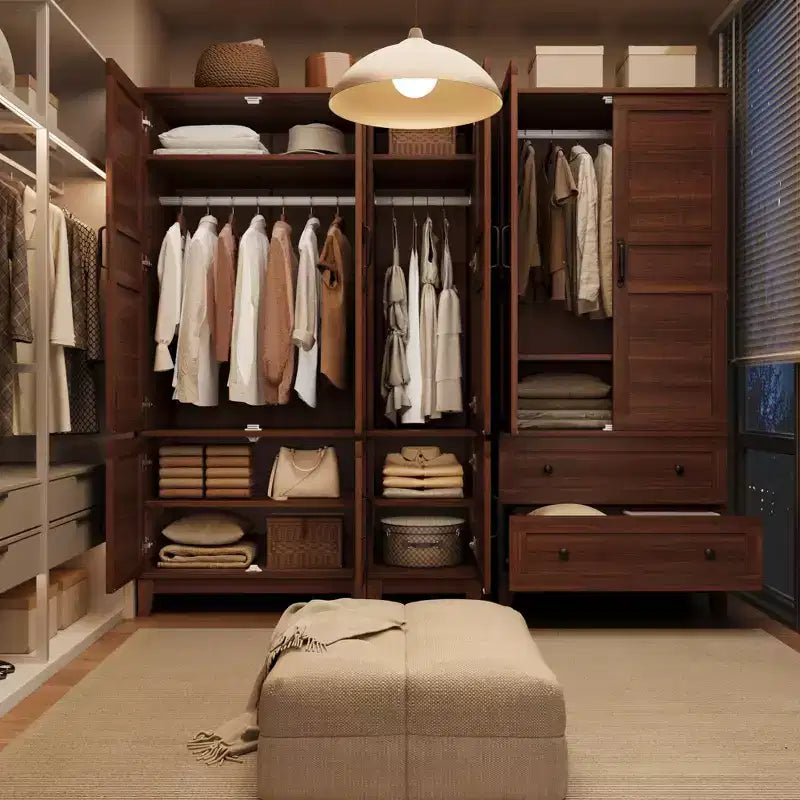 72 Wooden Wardrobe with Adjustable Shelves, 2 Doors, 2 Drawers, Aluminum Hanging Rails, Anti-Tip Safety Brackets, Quiet Hhinges, Easy Assembly