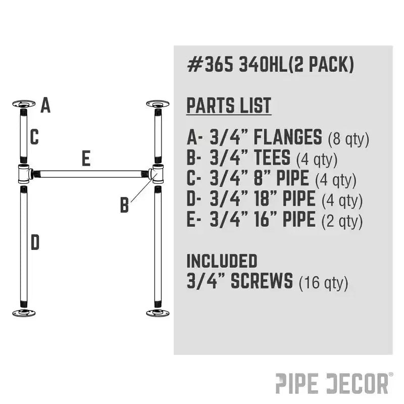 3/4 in. H Pipe Desk Legs - 2 Pack