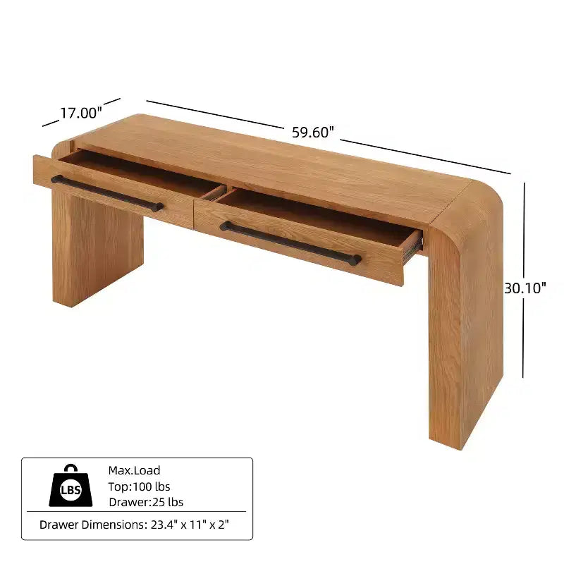 Modern Console Table with 2 Drawers, Rounded Edges, Entryway or Living Room
