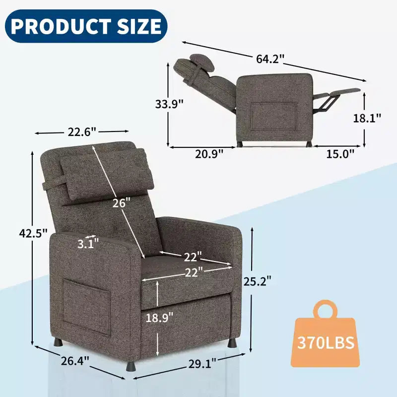 Power Recliner Chair for Living Room, Adjustable Recliner Ergonomic Overstuffed Single Sofa, Padded Home Theater Seating