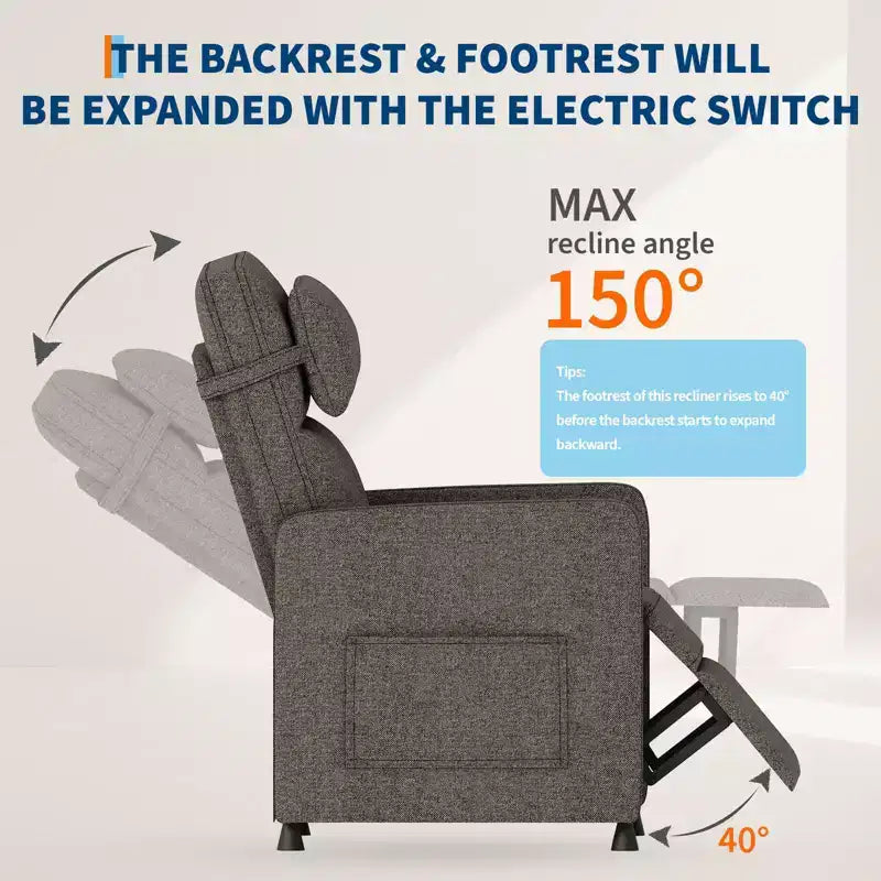 Power Recliner Chair for Living Room, Adjustable Recliner Ergonomic Overstuffed Single Sofa, Padded Home Theater Seating