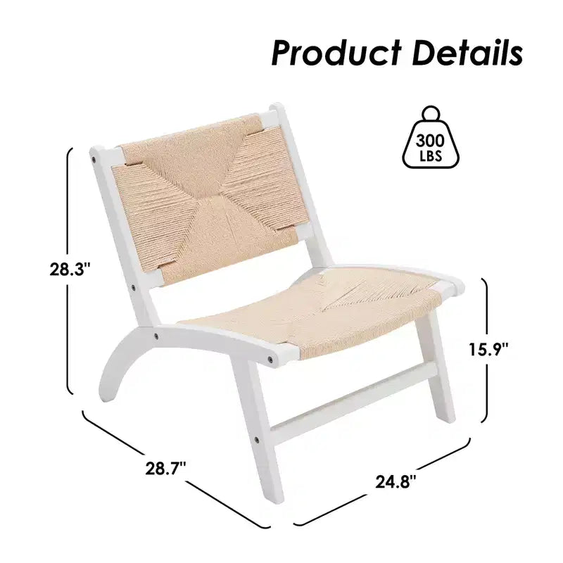 Scandinavian Woven Paper Rope Accent Chair, Solid Hardwood Frame, Armless Lounge Chair