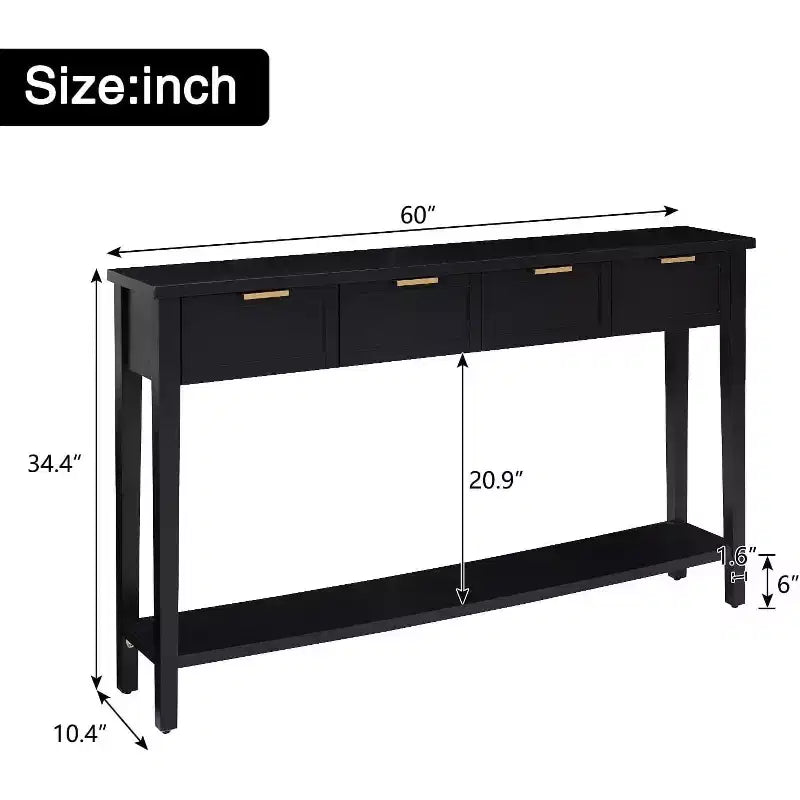 60" Console Table with 4 Drawers, Modern Wood Hallway and Sofa Table