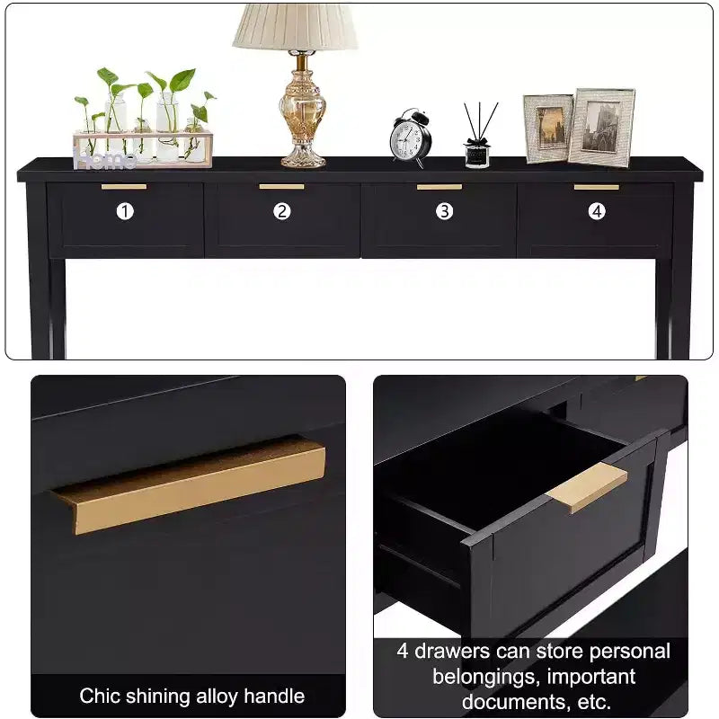60" Console Table with 4 Drawers, Modern Wood Hallway and Sofa Table