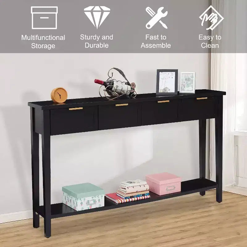 60" Console Table with 4 Drawers, Modern Wood Hallway and Sofa Table