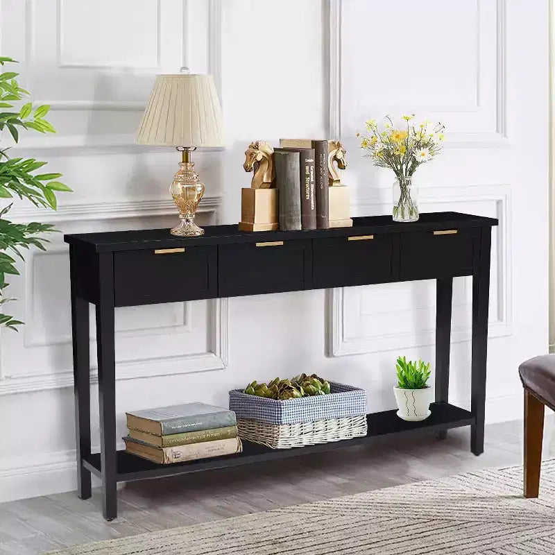 60" Console Table with 4 Drawers, Modern Wood Hallway and Sofa Table