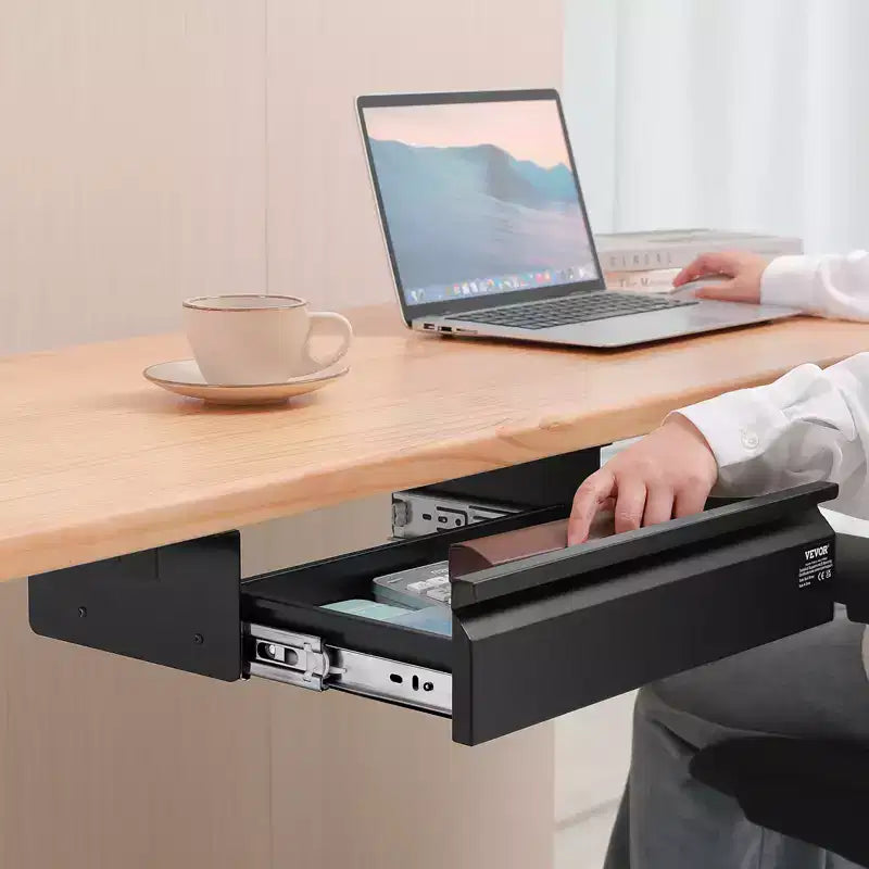 16" Under Desk Drawer Slide Out, Hidden Desktop Storage Organizer, 17x9x4 in, Black